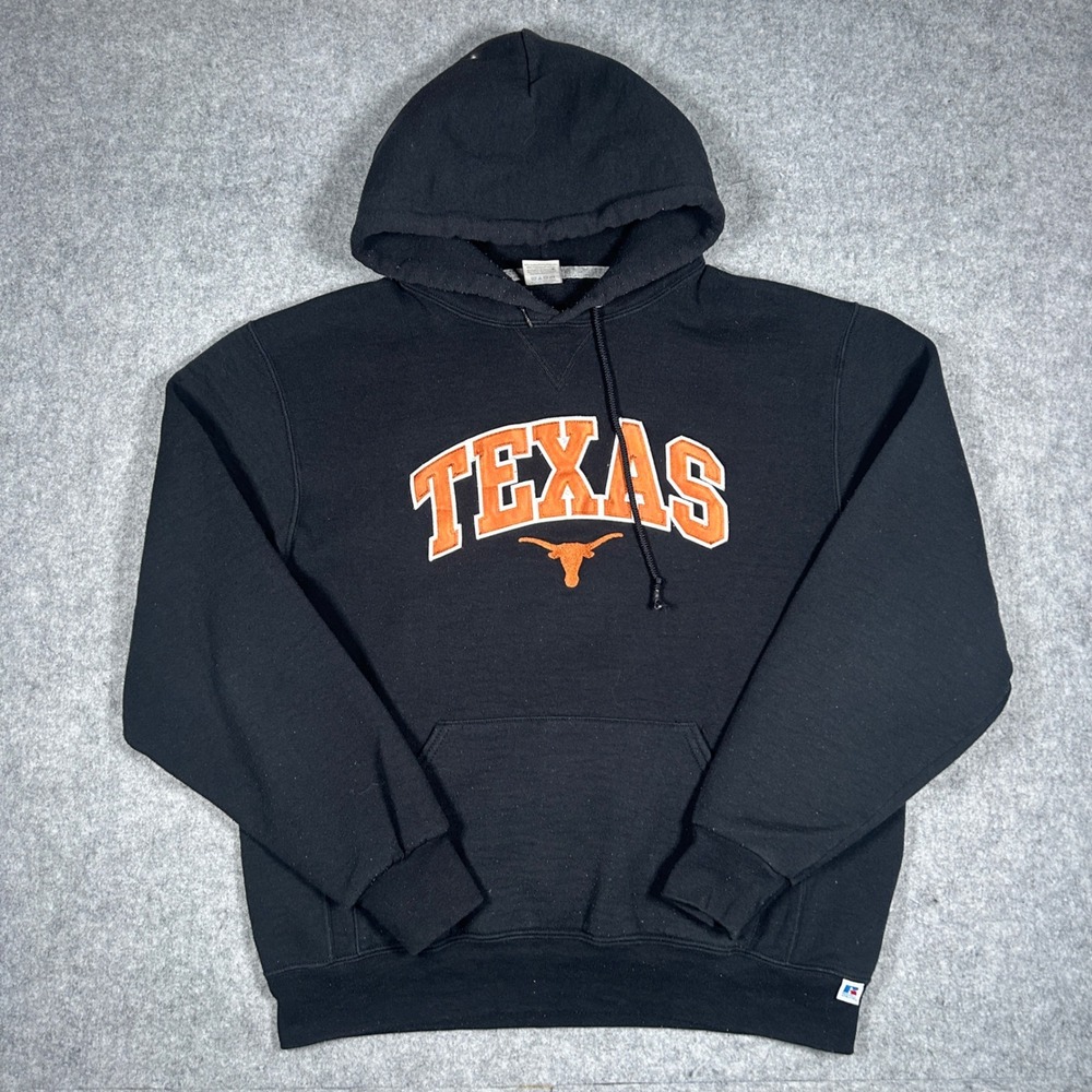 Texas‎ Longhorns Russell Athletics pullover Hoodie Mens Large Black Embroidered